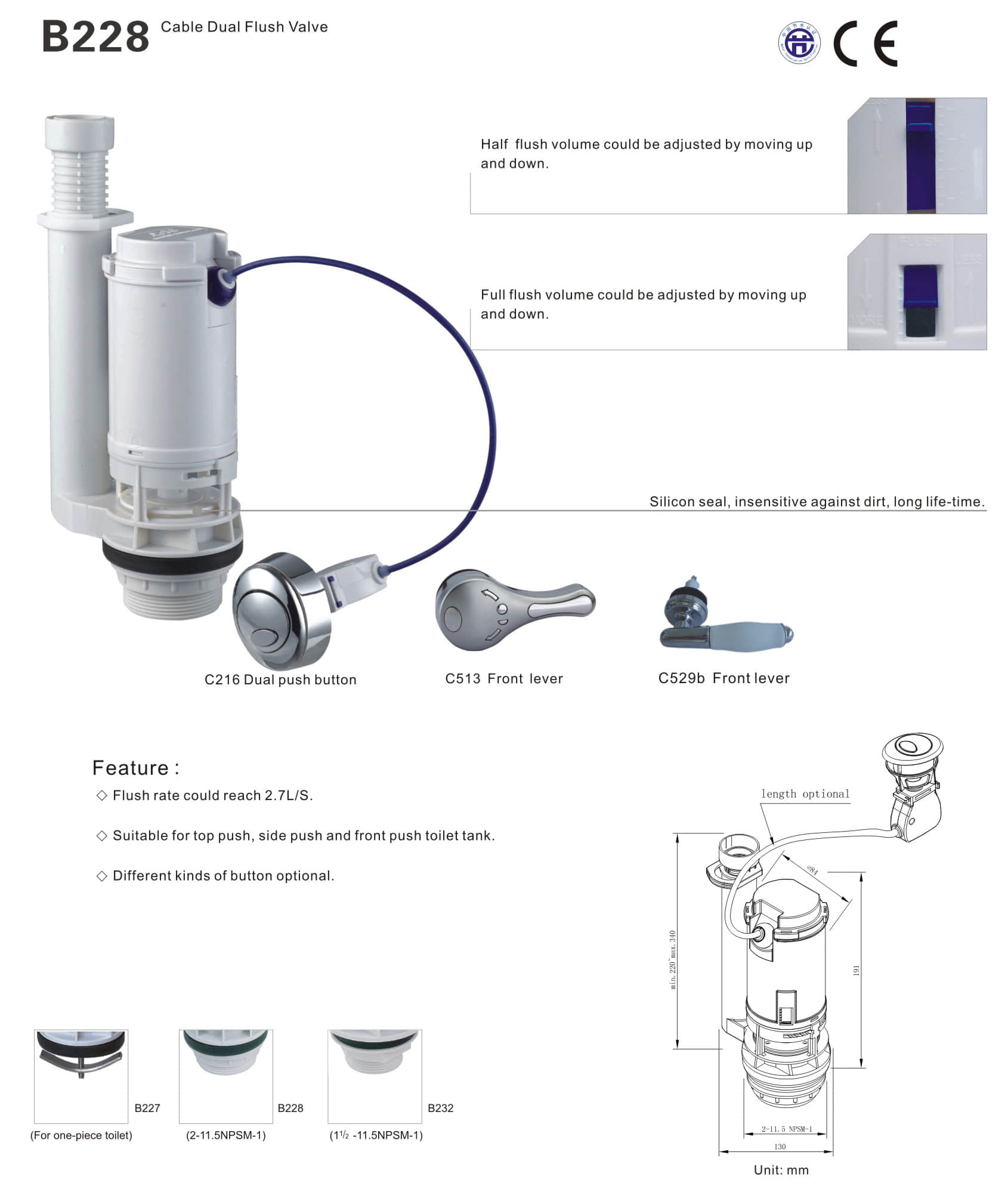Cable Dual Flush Valve B228 Buy Cable Dual Flush Valve, toilet flush